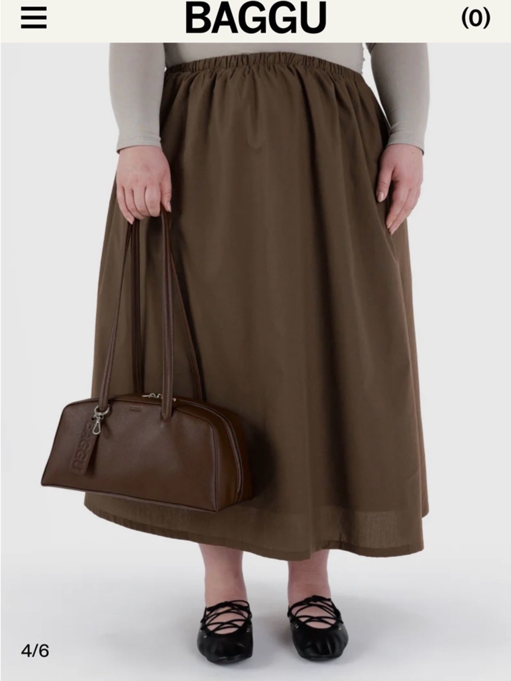 BAGGU Chocolate Brown Leather Shoulder Bag - Picture 3 of 5